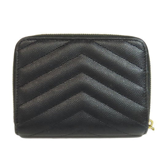 SAINT LAURENT Bifold Wallet Calfskin black Vstitch Women Used Authentic