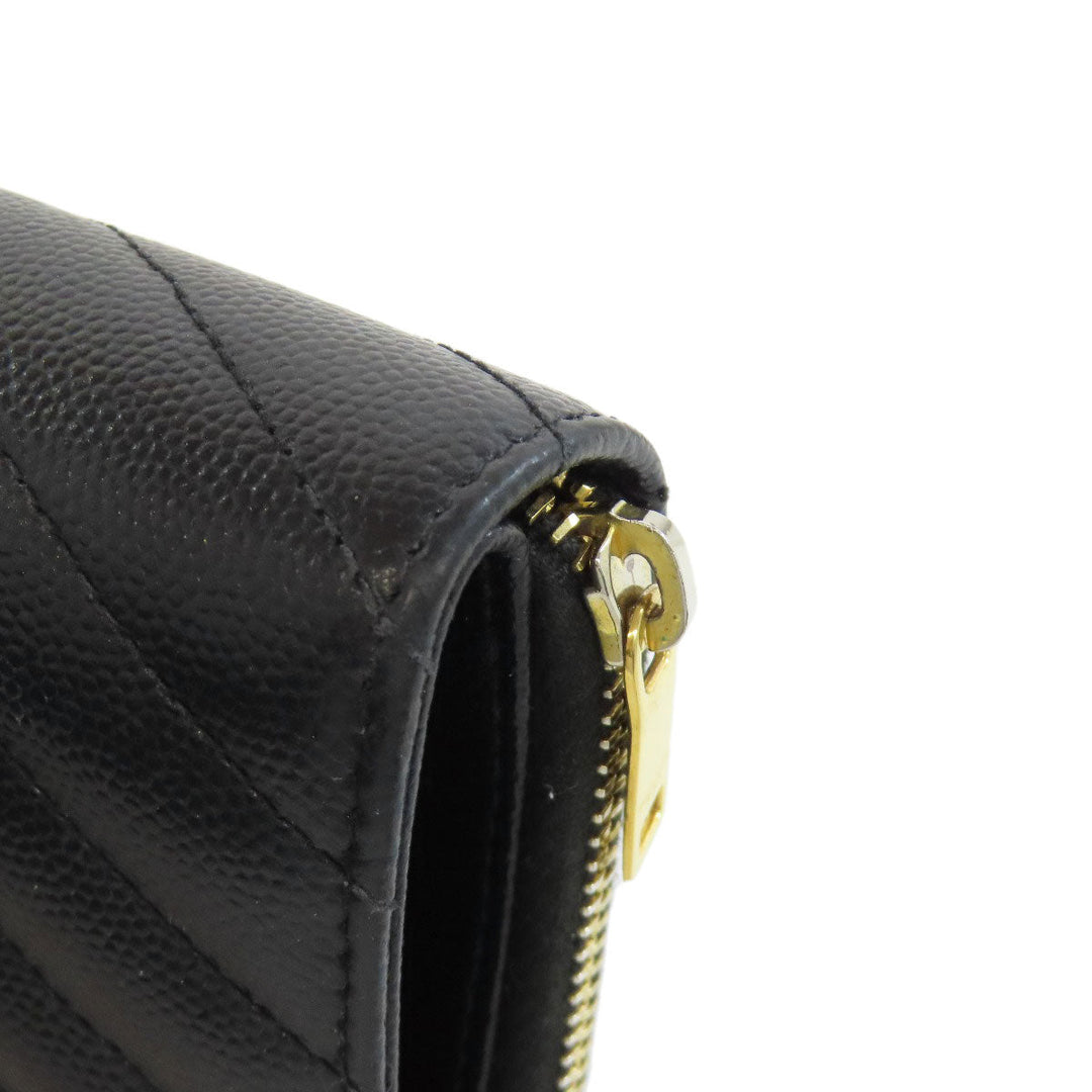 SAINT LAURENT Bifold Wallet Calfskin black Vstitch Women Used Authentic
