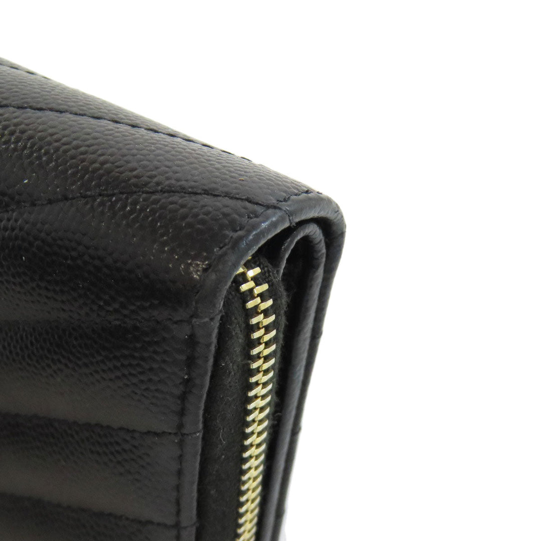 SAINT LAURENT Bifold Wallet Calfskin black Vstitch Women Used Authentic