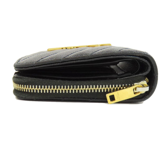 SAINT LAURENT Bifold Wallet Calfskin black Vstitch Women Used Authentic