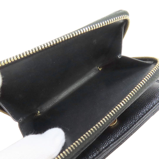 SAINT LAURENT Bifold Wallet Calfskin black Vstitch Women Used Authentic
