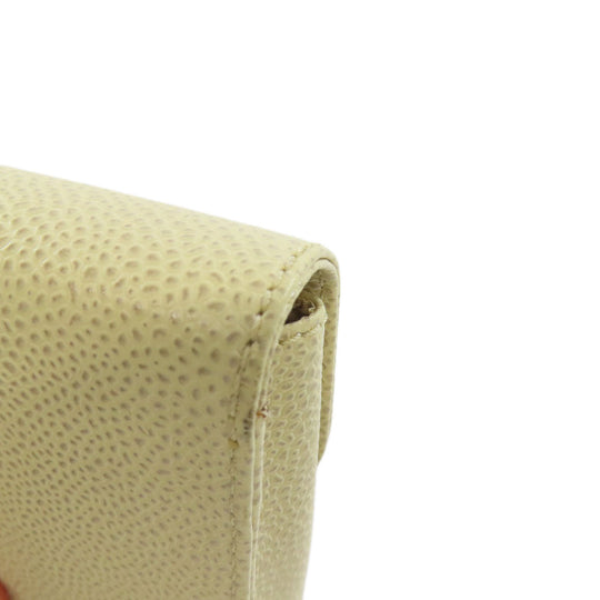 CHANEL Cigarette case Grained Calfskin Skin white COCO Mark Gold Metal Cigarette Case Women Used Authentic