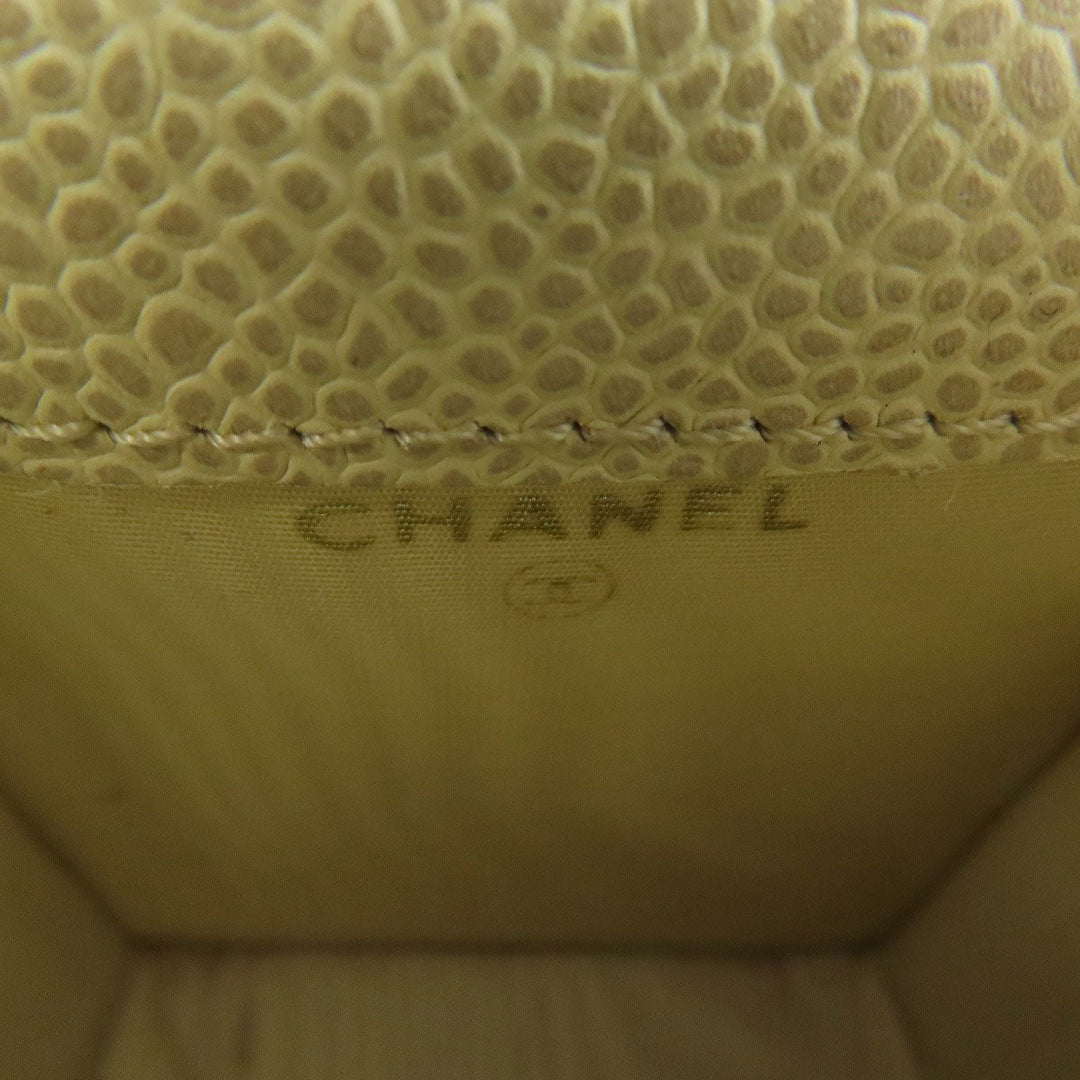 CHANEL Cigarette case Grained Calfskin Skin white COCO Mark Gold Metal Cigarette Case Women Used Authentic
