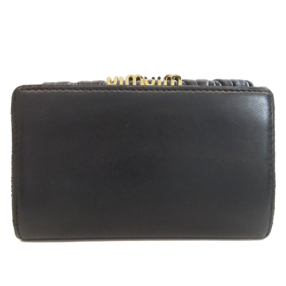 MIUMIU Bifold Wallet Calfskin black Materasse Women Used Authentic