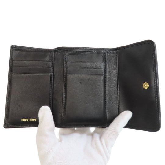 MIUMIU Bifold Wallet Calfskin black Materasse Women Used Authentic