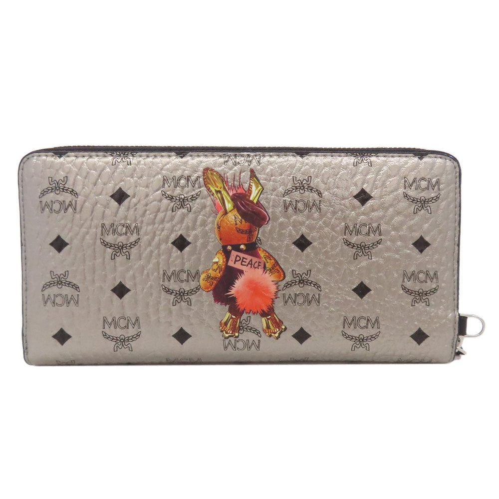 MCM Long Wallet Purse PVC Silver Rabbit print
