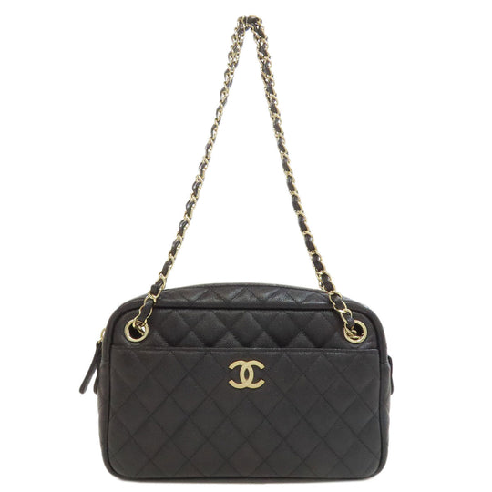 CHANEL Handbag Grained Calfskin Skin black ChainShoulder Matelasse Gold Metal Women Used Authentic
