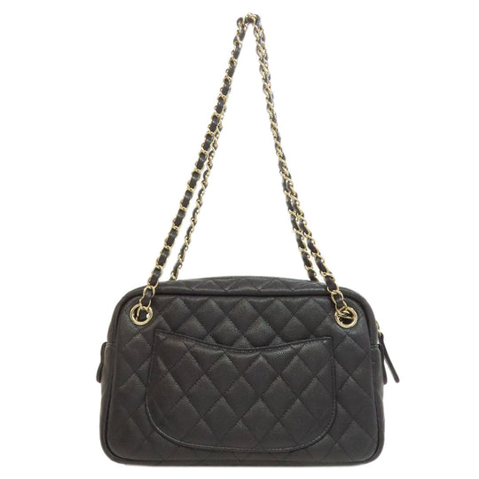 CHANEL Handbag Grained Calfskin Skin black ChainShoulder Matelasse Gold Metal Women Used Authentic