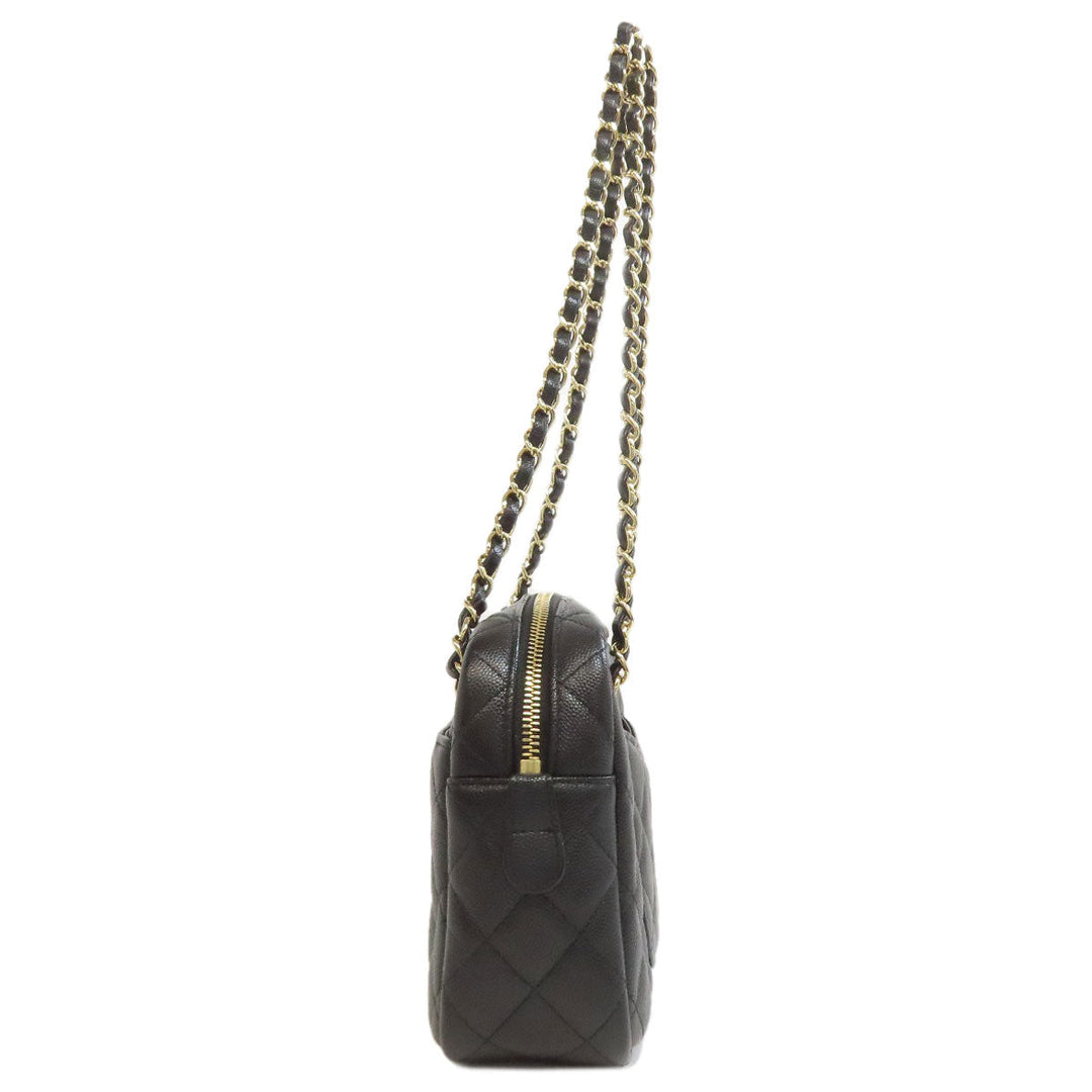 CHANEL Handbag Grained Calfskin Skin black ChainShoulder Matelasse Gold Metal Women Used Authentic