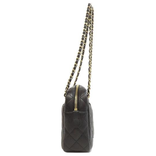 CHANEL Handbag Grained Calfskin Skin black ChainShoulder Matelasse Gold Metal Women Used Authentic