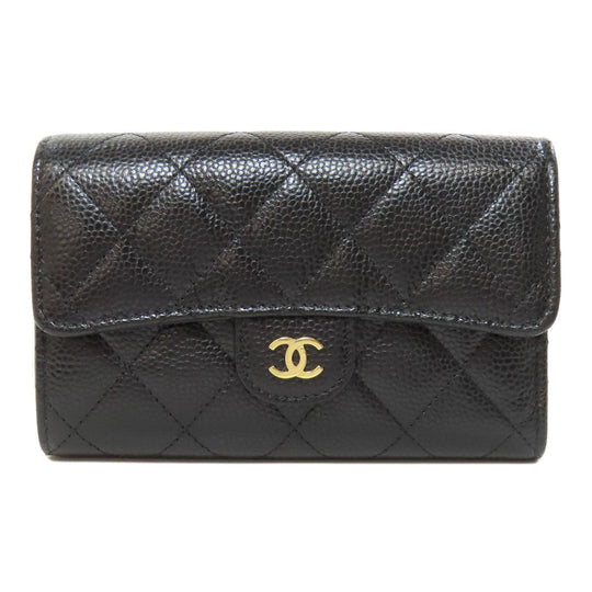 CHANEL Bifold Wallet Grained Calfskin Skin black Matelasse Gold Metal