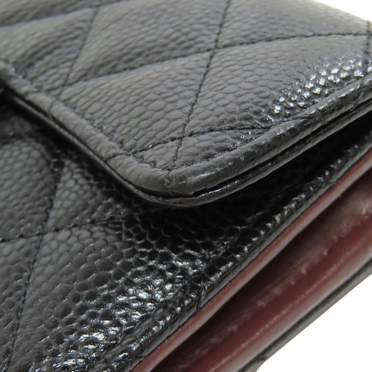 CHANEL Bifold Wallet Grained Calfskin Skin black Matelasse Gold Metal