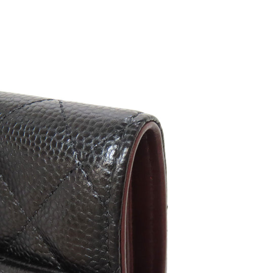 CHANEL Bifold Wallet Grained Calfskin Skin black Matelasse Gold Metal