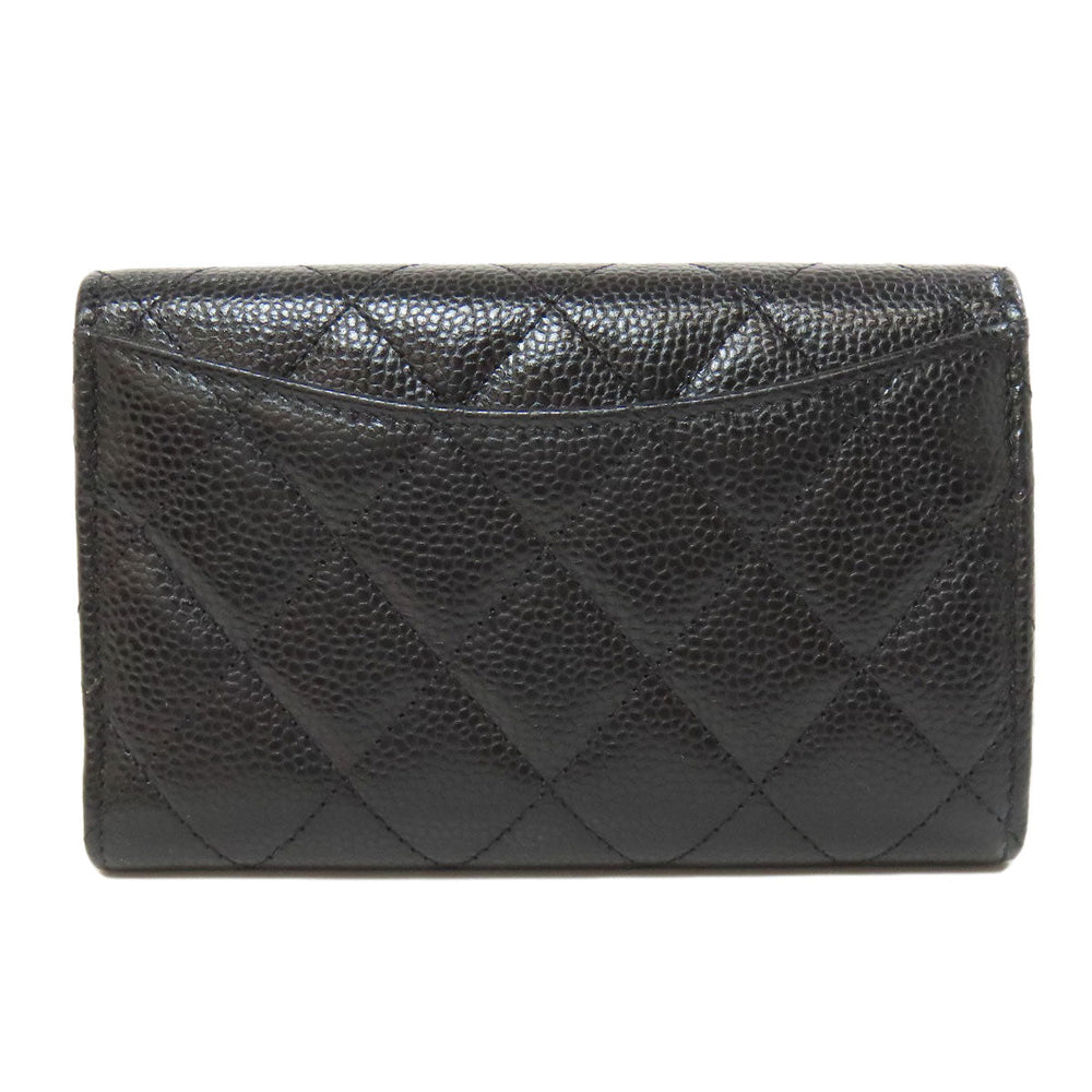CHANEL Bifold Wallet Grained Calfskin Skin black Matelasse Gold Metal
