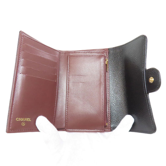 CHANEL Bifold Wallet Grained Calfskin Skin black Matelasse Gold Metal