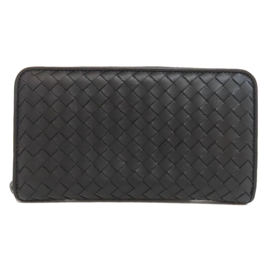 BOTTEGAVENETA Long Wallet Purse leather black INTRECCIATO Women Used Authentic