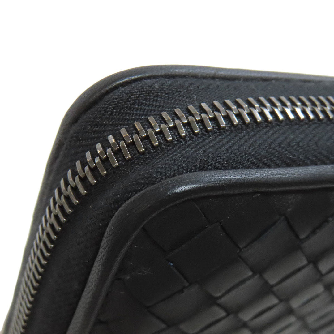 BOTTEGAVENETA Long Wallet Purse leather black INTRECCIATO Women Used Authentic
