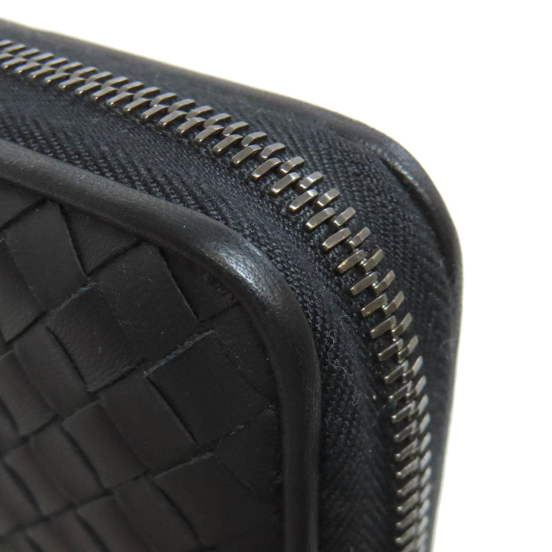 BOTTEGAVENETA Long Wallet Purse leather black INTRECCIATO Women Used Authentic