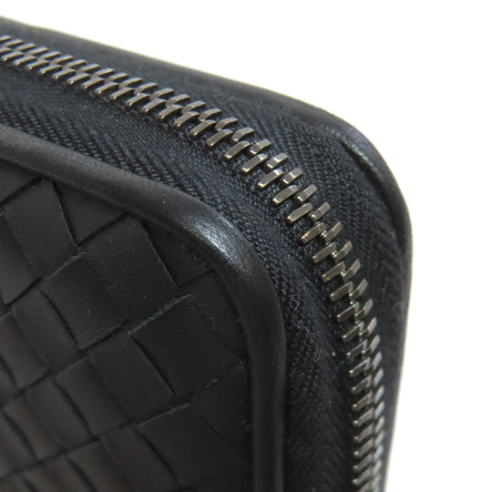 BOTTEGAVENETA Long Wallet Purse leather black INTRECCIATO Women Used Authentic