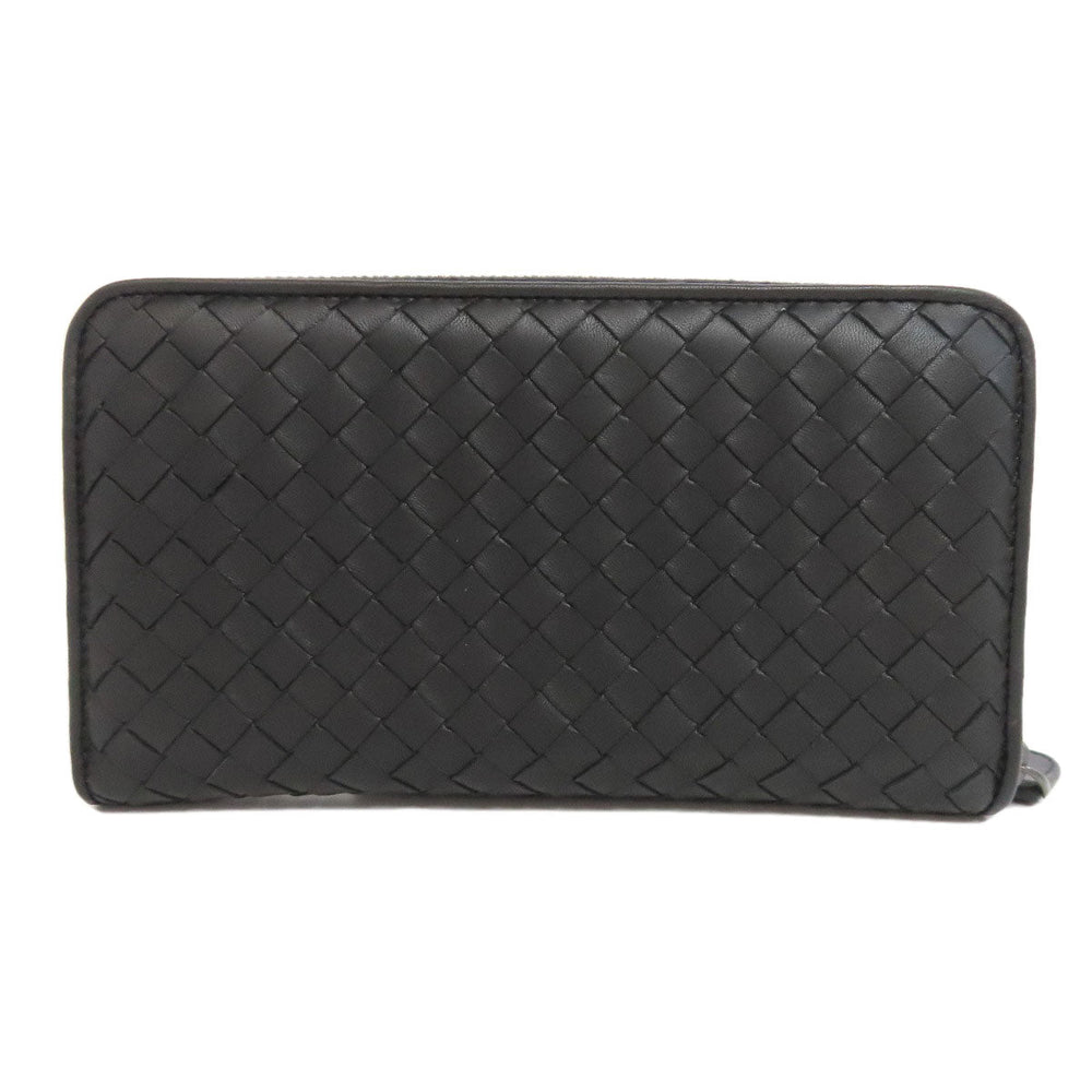 BOTTEGAVENETA Long Wallet Purse leather black INTRECCIATO Women Used Authentic