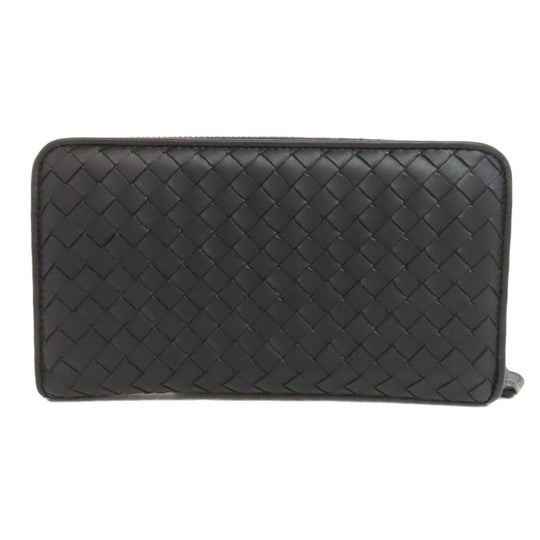 BOTTEGAVENETA Long Wallet Purse leather black INTRECCIATO Women Used Authentic