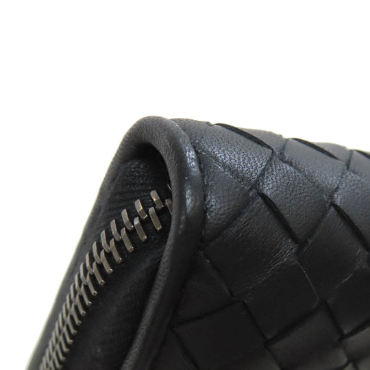 BOTTEGAVENETA Long Wallet Purse leather black INTRECCIATO Women Used Authentic
