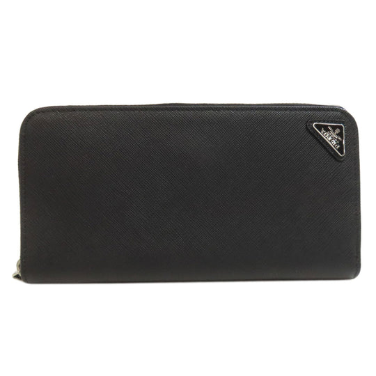 PRADA Long Wallet Purse Safiano black Zip Around logoMetal