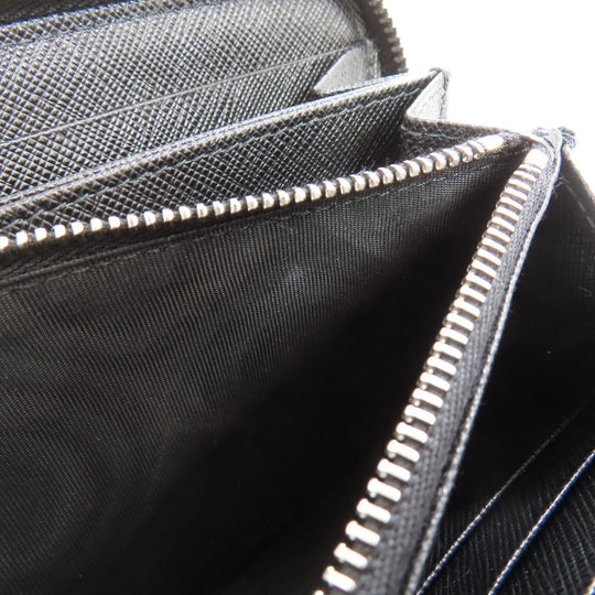 PRADA Long Wallet Purse Safiano black Zip Around logoMetal