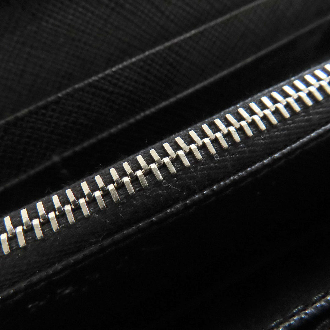 PRADA Long Wallet Purse Safiano black Zip Around logoMetal