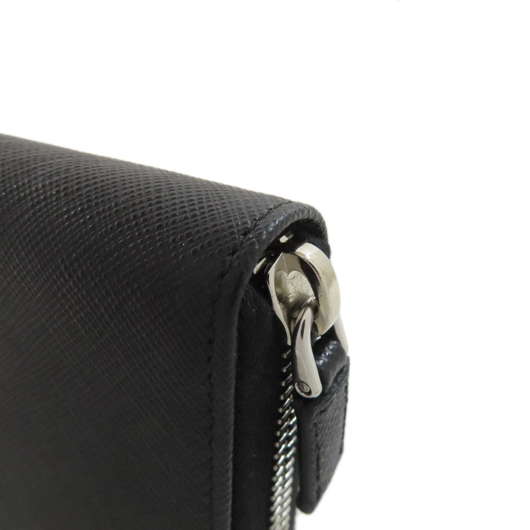 PRADA Long Wallet Purse Safiano black Zip Around logoMetal