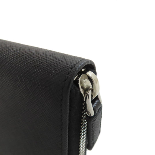 PRADA Long Wallet Purse Safiano black Zip Around logoMetal