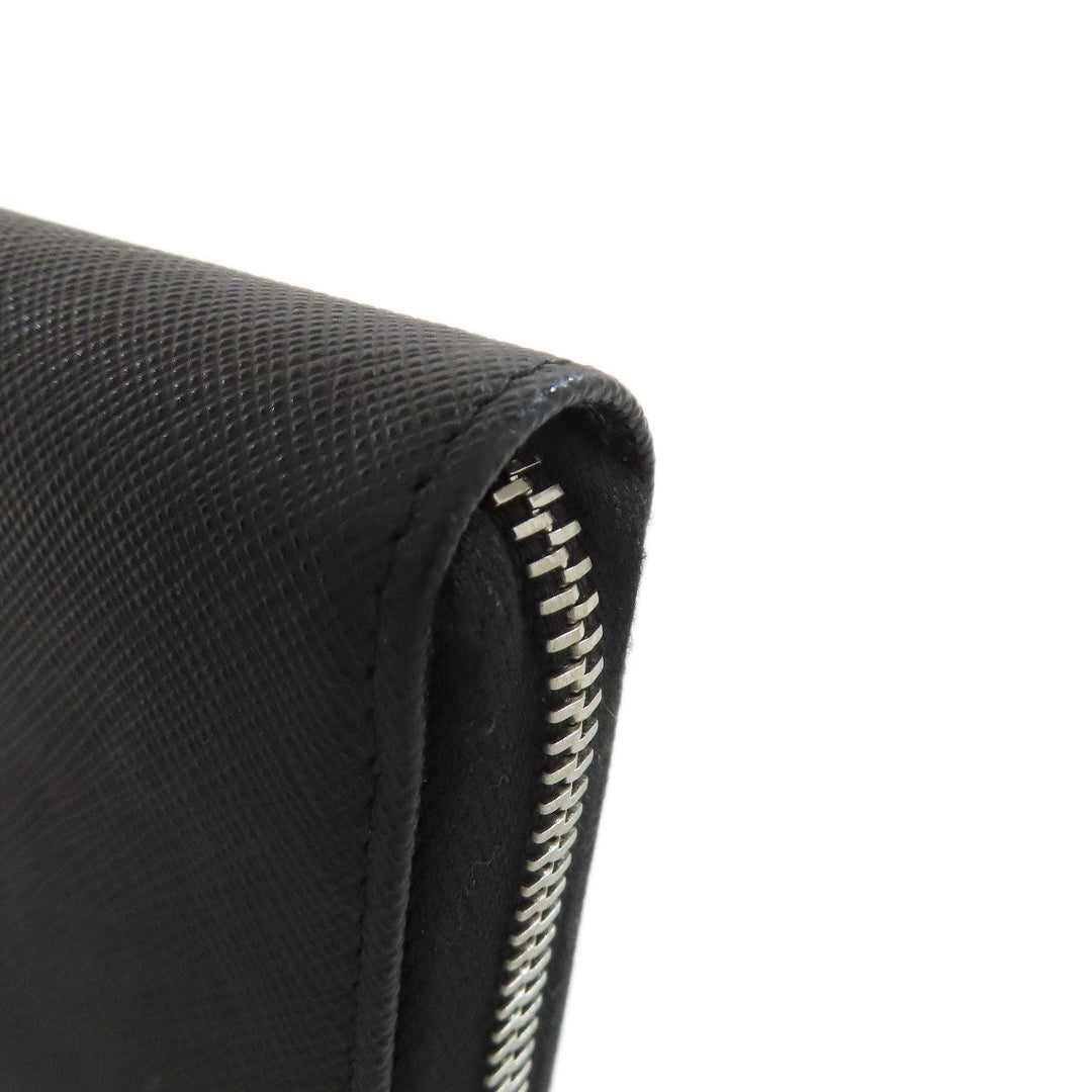 PRADA Long Wallet Purse Safiano black Zip Around logoMetal
