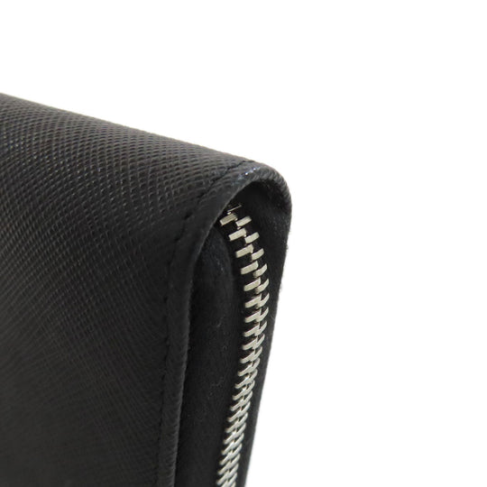 PRADA Long Wallet Purse Safiano black Zip Around logoMetal