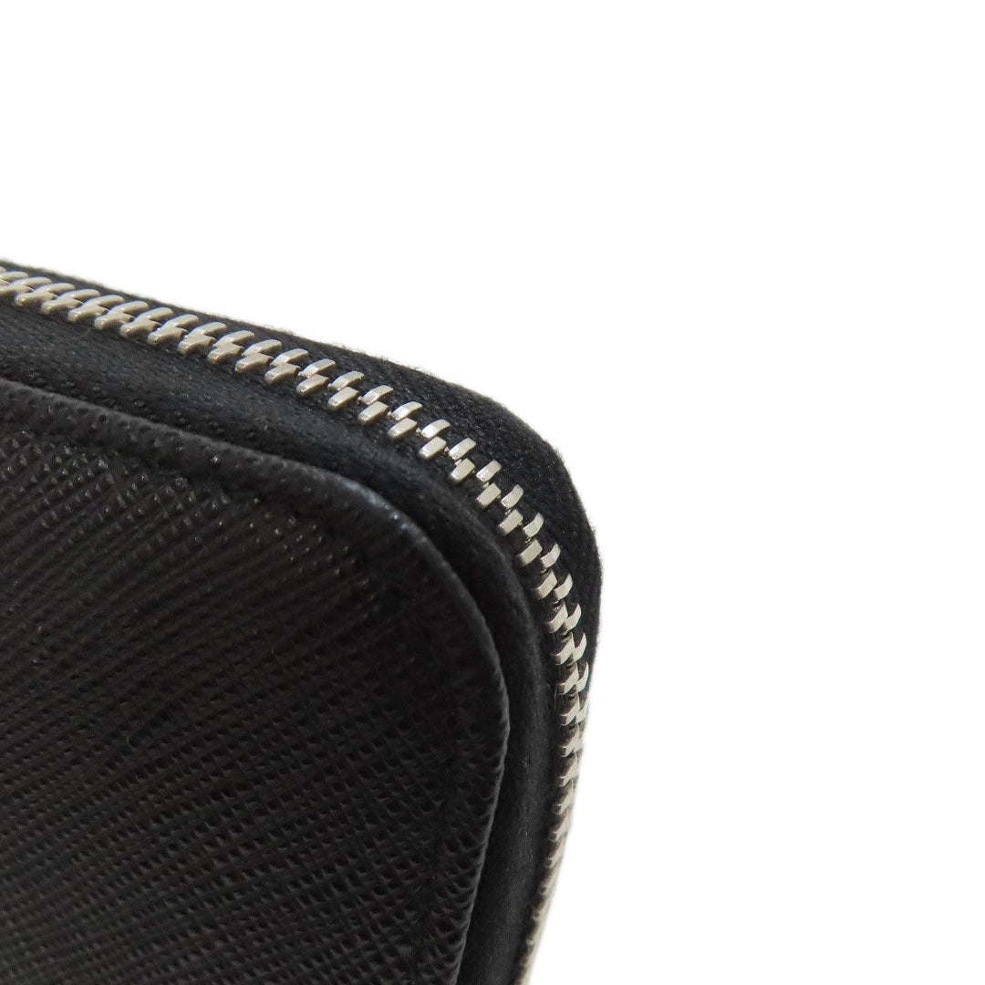 PRADA Long Wallet Purse Safiano black Zip Around logoMetal