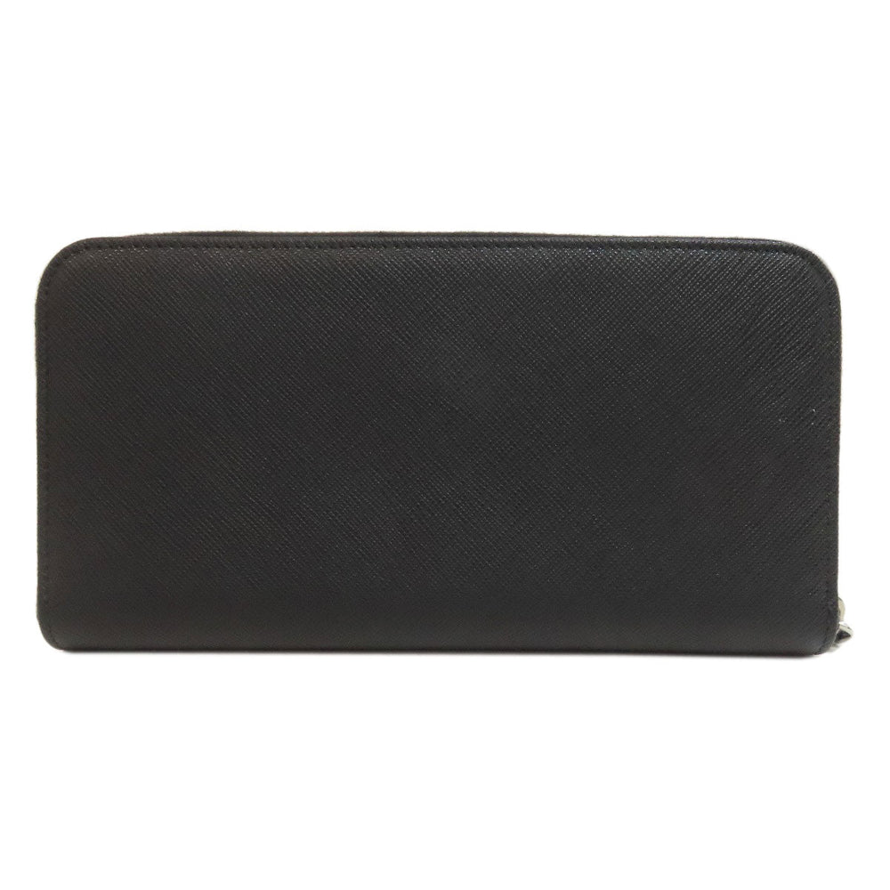 PRADA Long Wallet Purse Safiano black Zip Around logoMetal