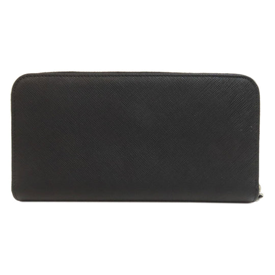 PRADA Long Wallet Purse Safiano black Zip Around logoMetal