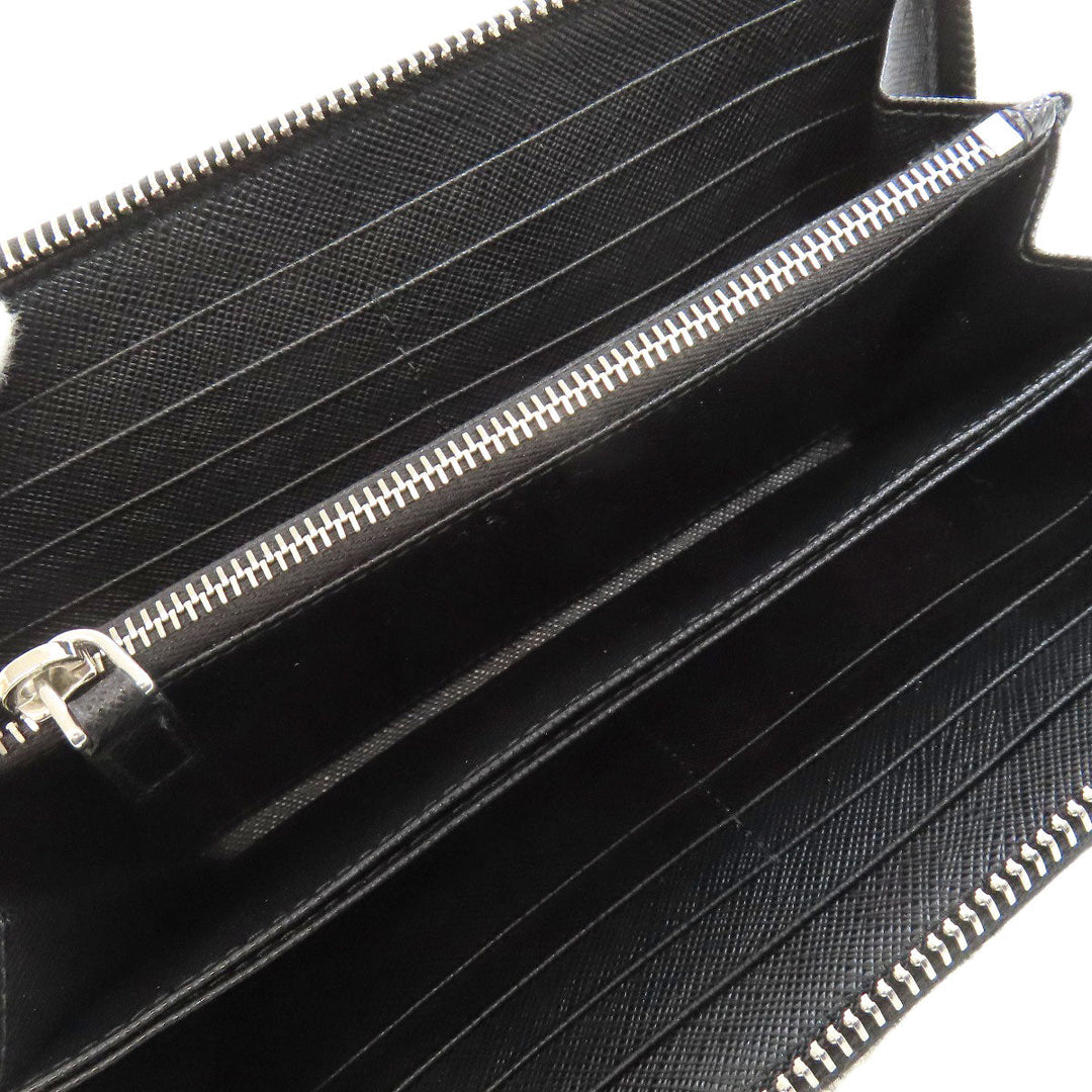 PRADA Long Wallet Purse Safiano black Zip Around logoMetal