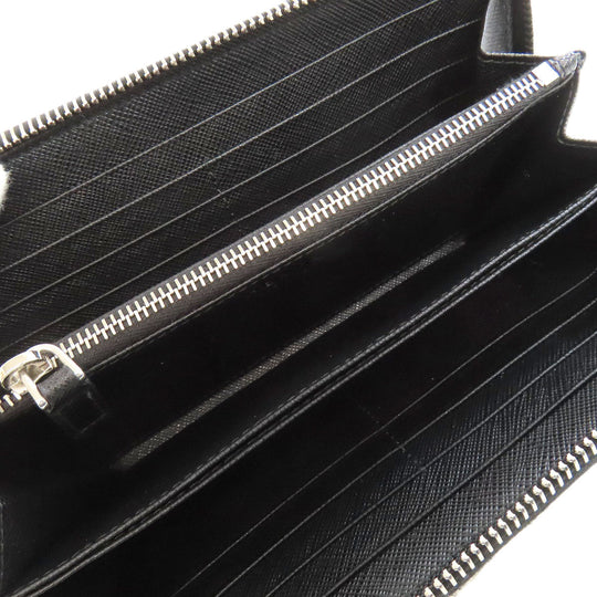 PRADA Long Wallet Purse Safiano black Zip Around logoMetal