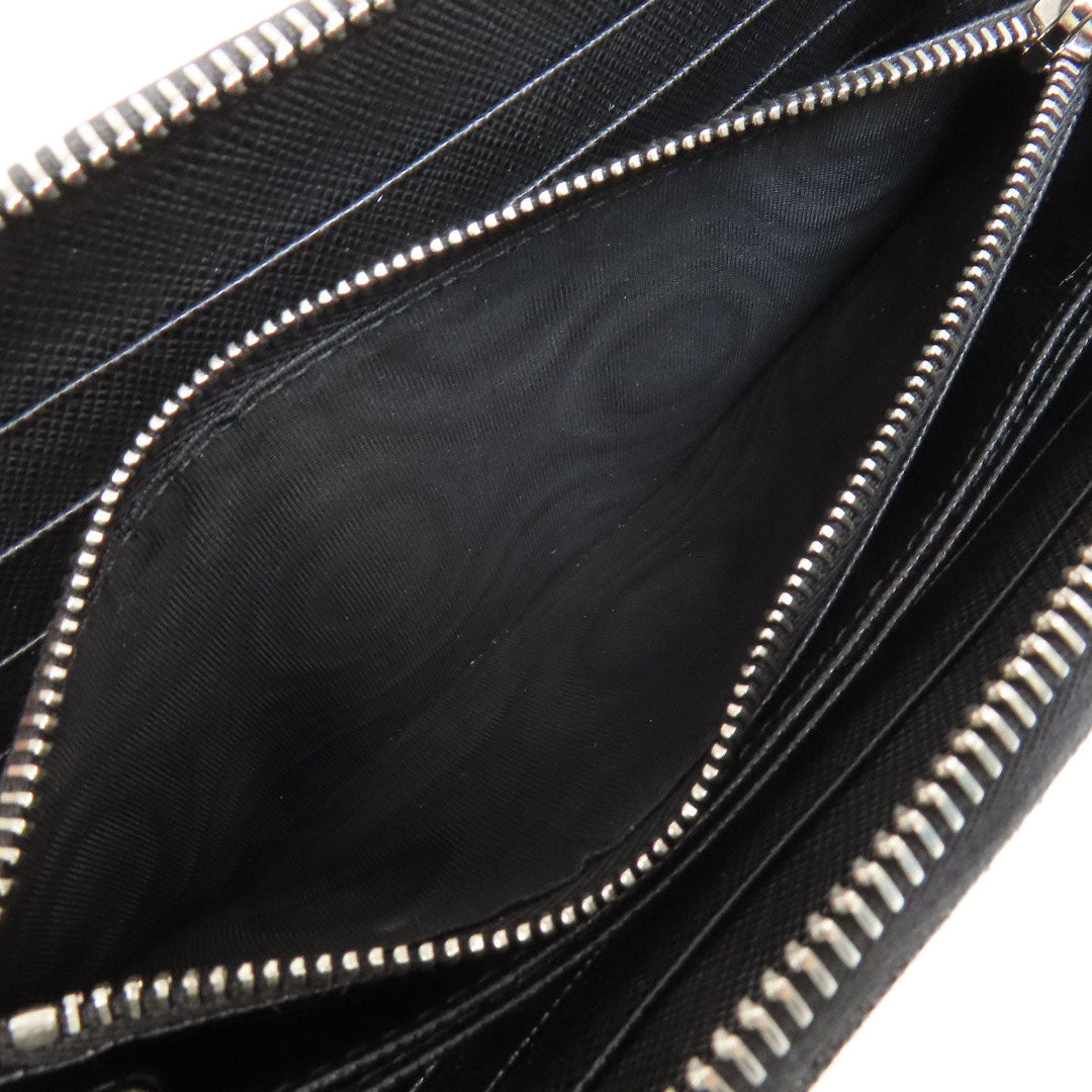 PRADA Long Wallet Purse Safiano black Zip Around logoMetal