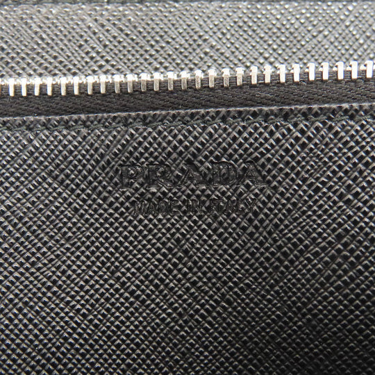 PRADA Long Wallet Purse Safiano black Zip Around logoMetal