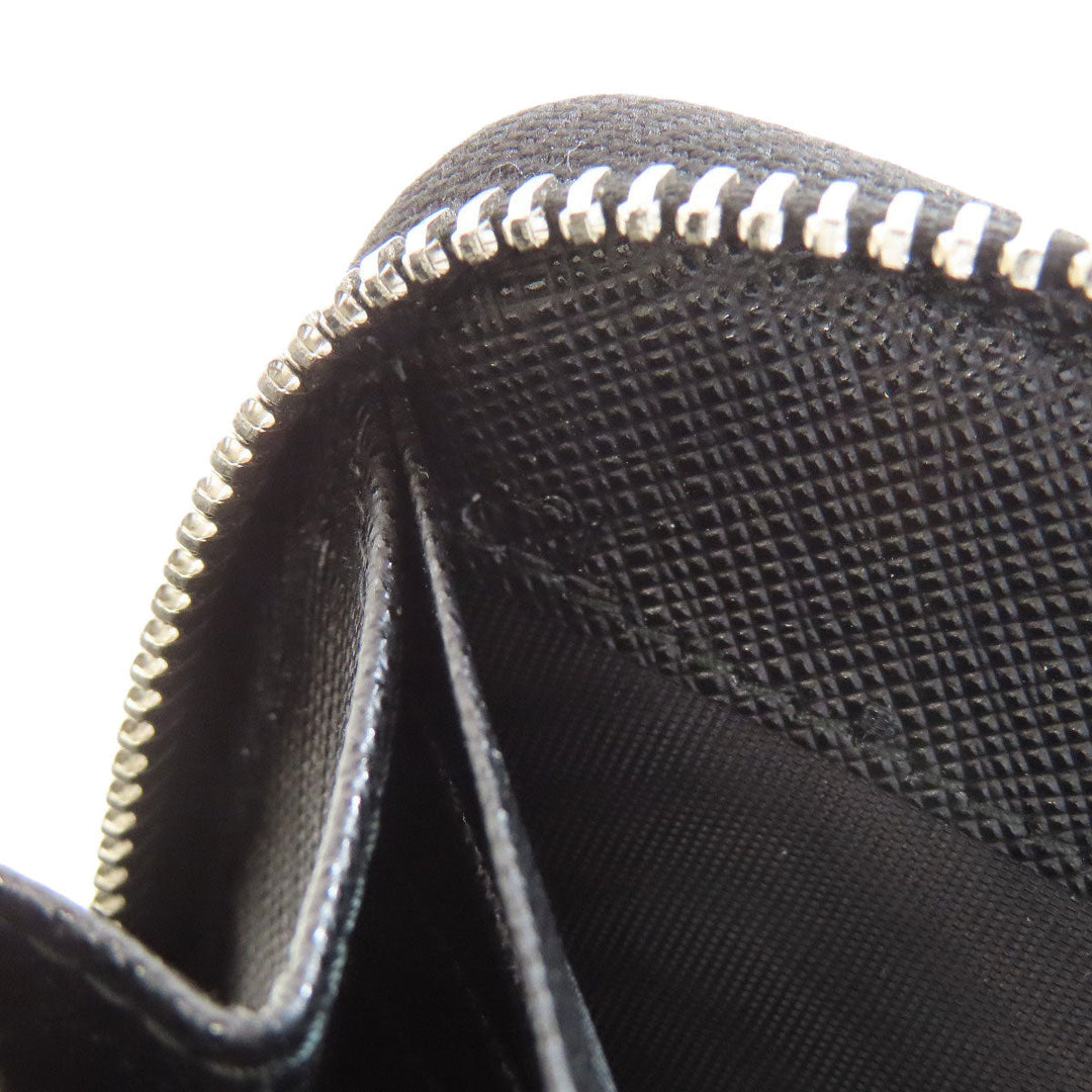 PRADA Long Wallet Purse Safiano black Zip Around logoMetal