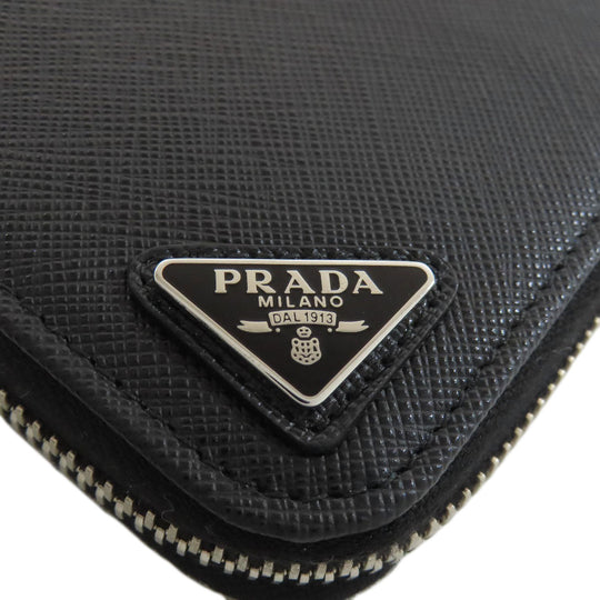 PRADA Long Wallet Purse Safiano black Zip Around logoMetal
