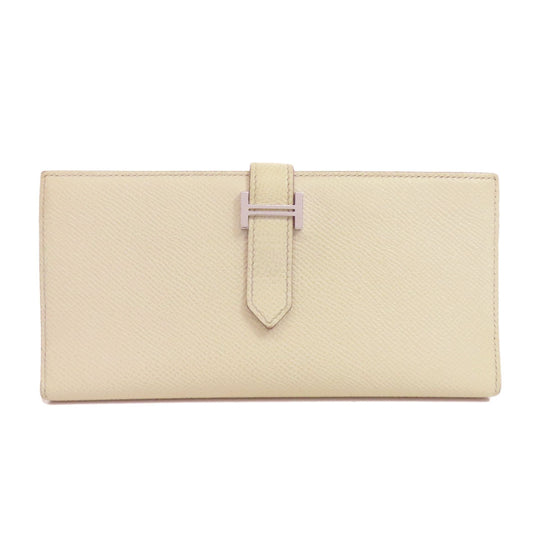 HERMES Long Wallet Purse Epsom white Bearn Soufflet Verso SilverMetal Women Used Authentic