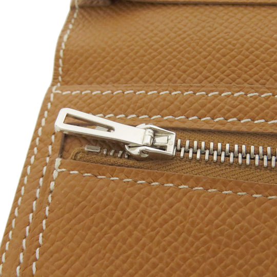 HERMES Long Wallet Purse Epsom white Bearn Soufflet Verso SilverMetal Women Used Authentic
