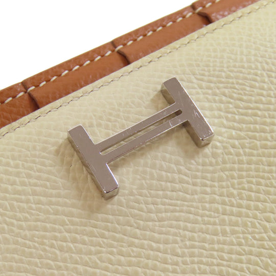 HERMES Long Wallet Purse Epsom white Bearn Soufflet Verso SilverMetal Women Used Authentic
