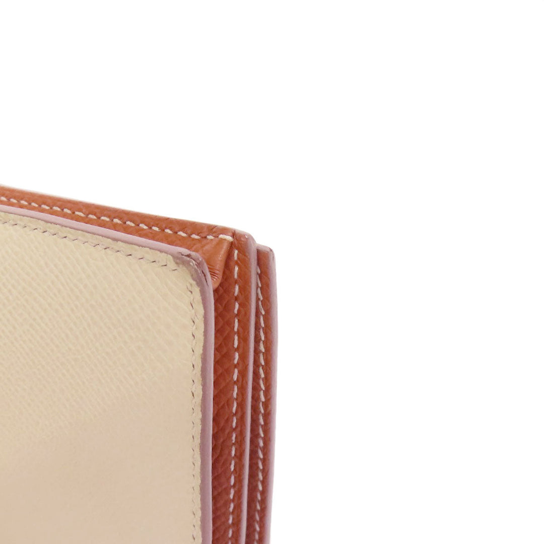 HERMES Long Wallet Purse Epsom white Bearn Soufflet Verso SilverMetal Women Used Authentic