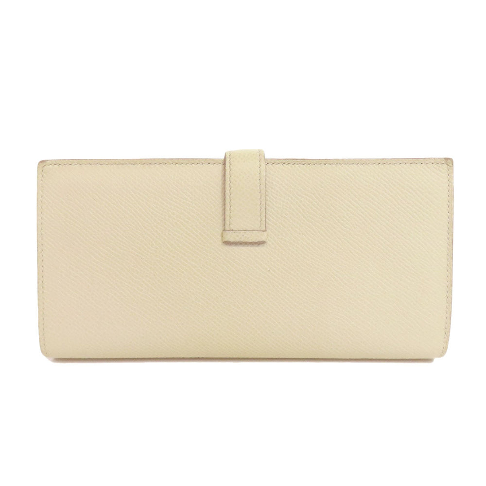 HERMES Long Wallet Purse Epsom white Bearn Soufflet Verso SilverMetal Women Used Authentic