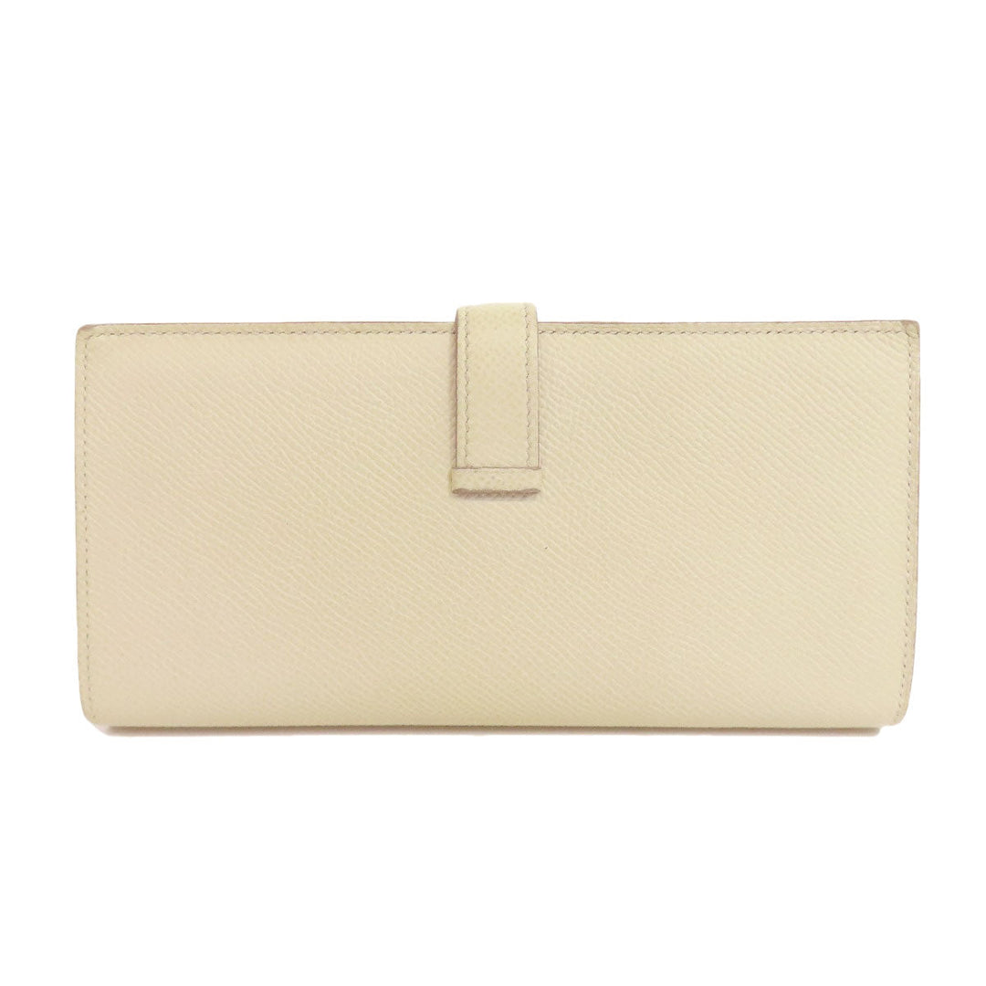 HERMES Long Wallet Purse Epsom white Bearn Soufflet Verso SilverMetal Women Used Authentic