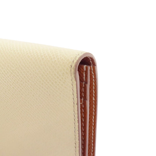 HERMES Long Wallet Purse Epsom white Bearn Soufflet Verso SilverMetal Women Used Authentic