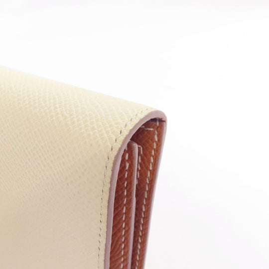 HERMES Long Wallet Purse Epsom white Bearn Soufflet Verso SilverMetal Women Used Authentic